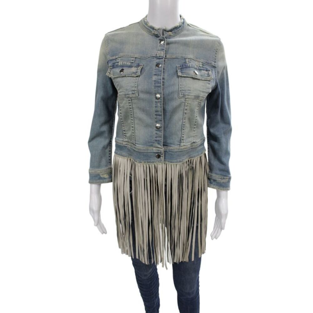 The Perfext Womens Basic Jacket Denim Blue Western Button Long Sleeve Size S